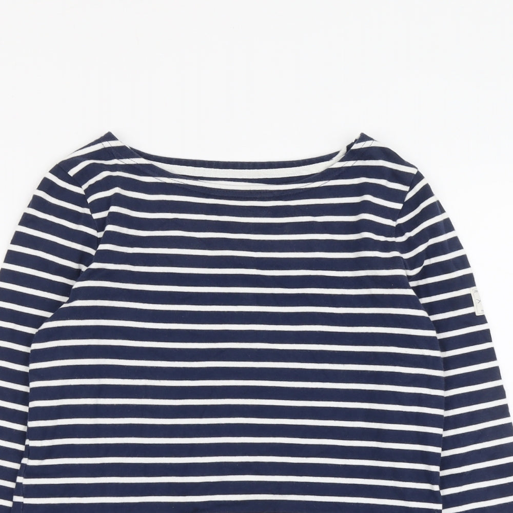 Joules Womens Blue Striped Cotton Basic T-Shirt Size 8 Boat Neck