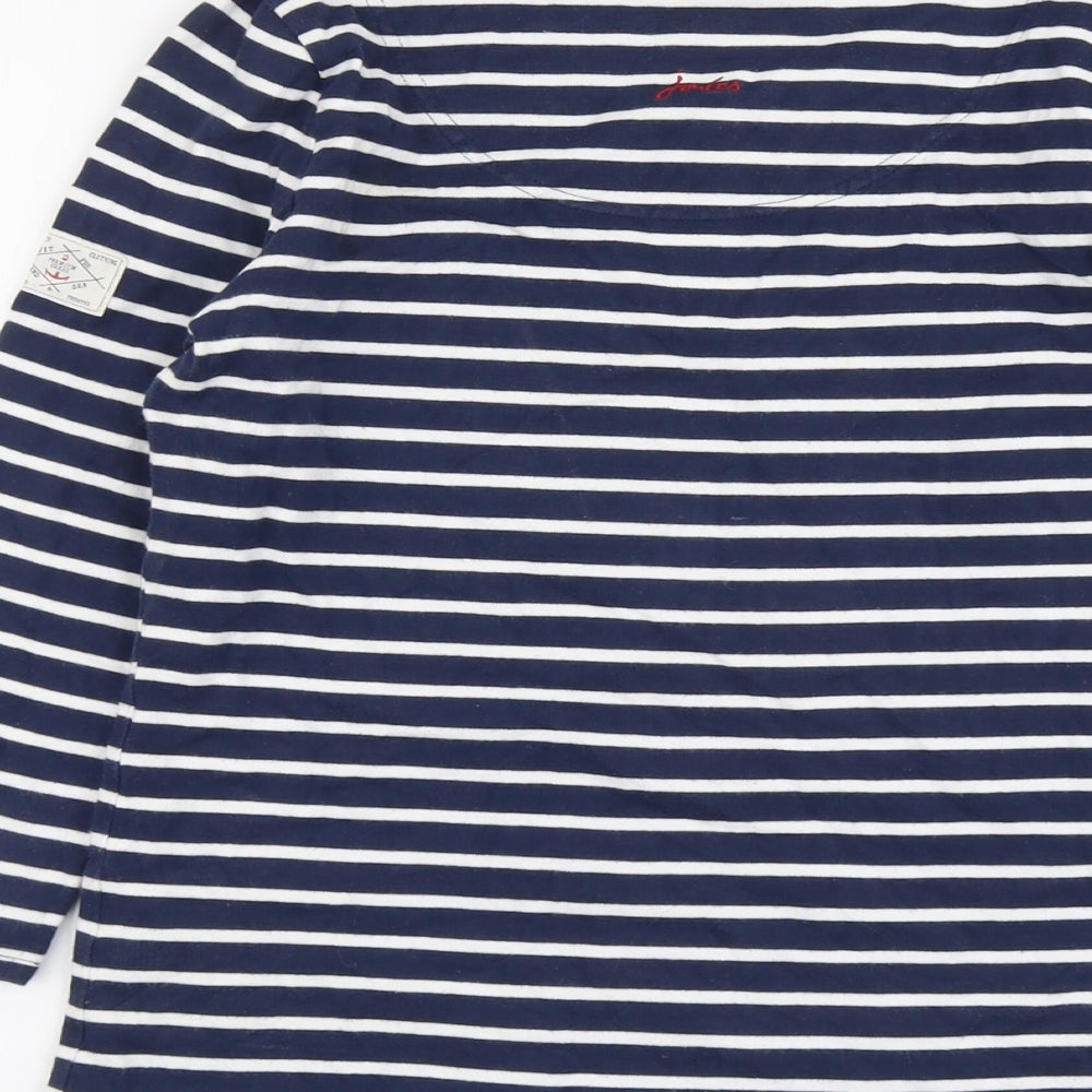 Joules Womens Blue Striped Cotton Basic T-Shirt Size 8 Boat Neck