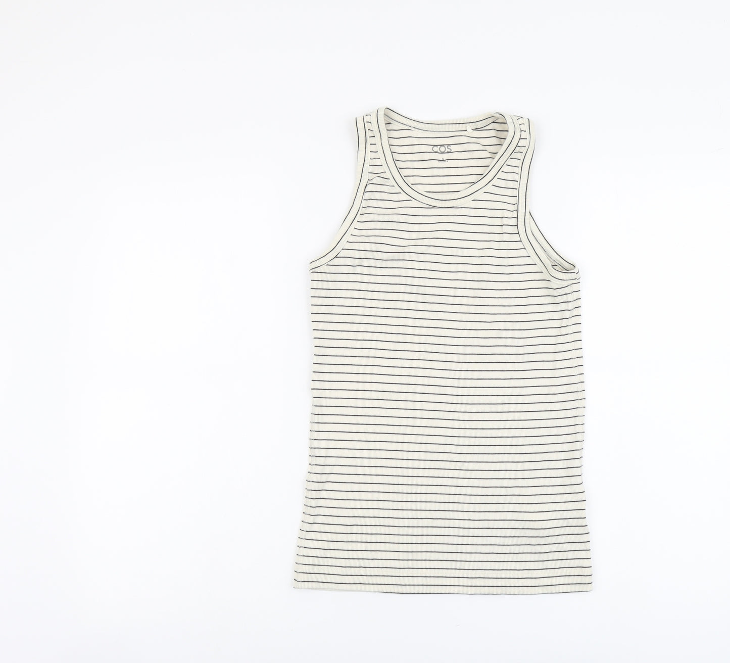 COS Womens Beige Striped Cotton Basic Tank Size M Scoop Neck