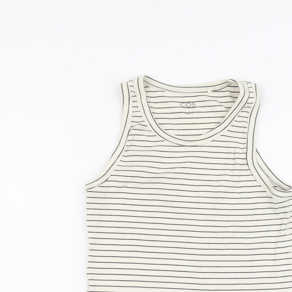 COS Womens Beige Striped Cotton Basic Tank Size M Scoop Neck