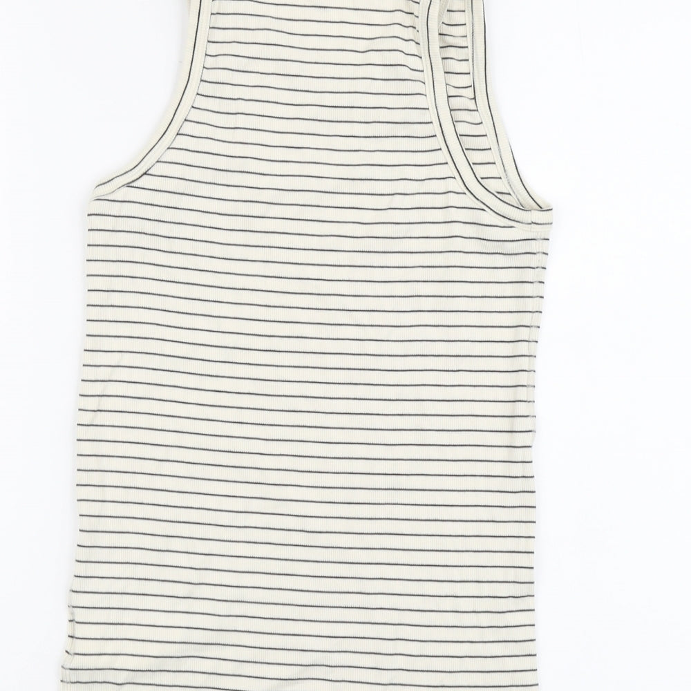 COS Womens Beige Striped Cotton Basic Tank Size M Scoop Neck