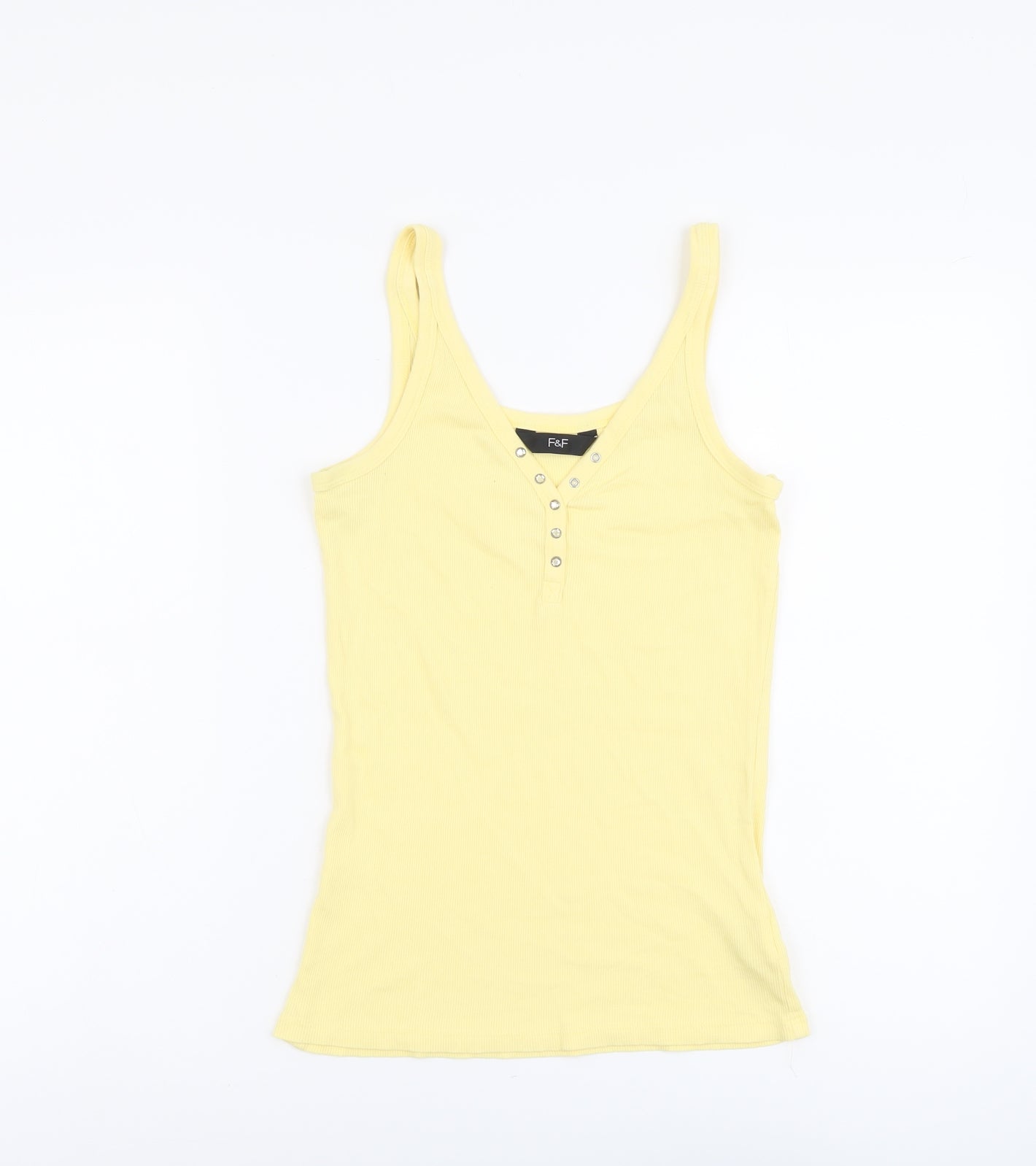 F&F Womens Yellow Cotton Basic Tank Size 16 V-Neck