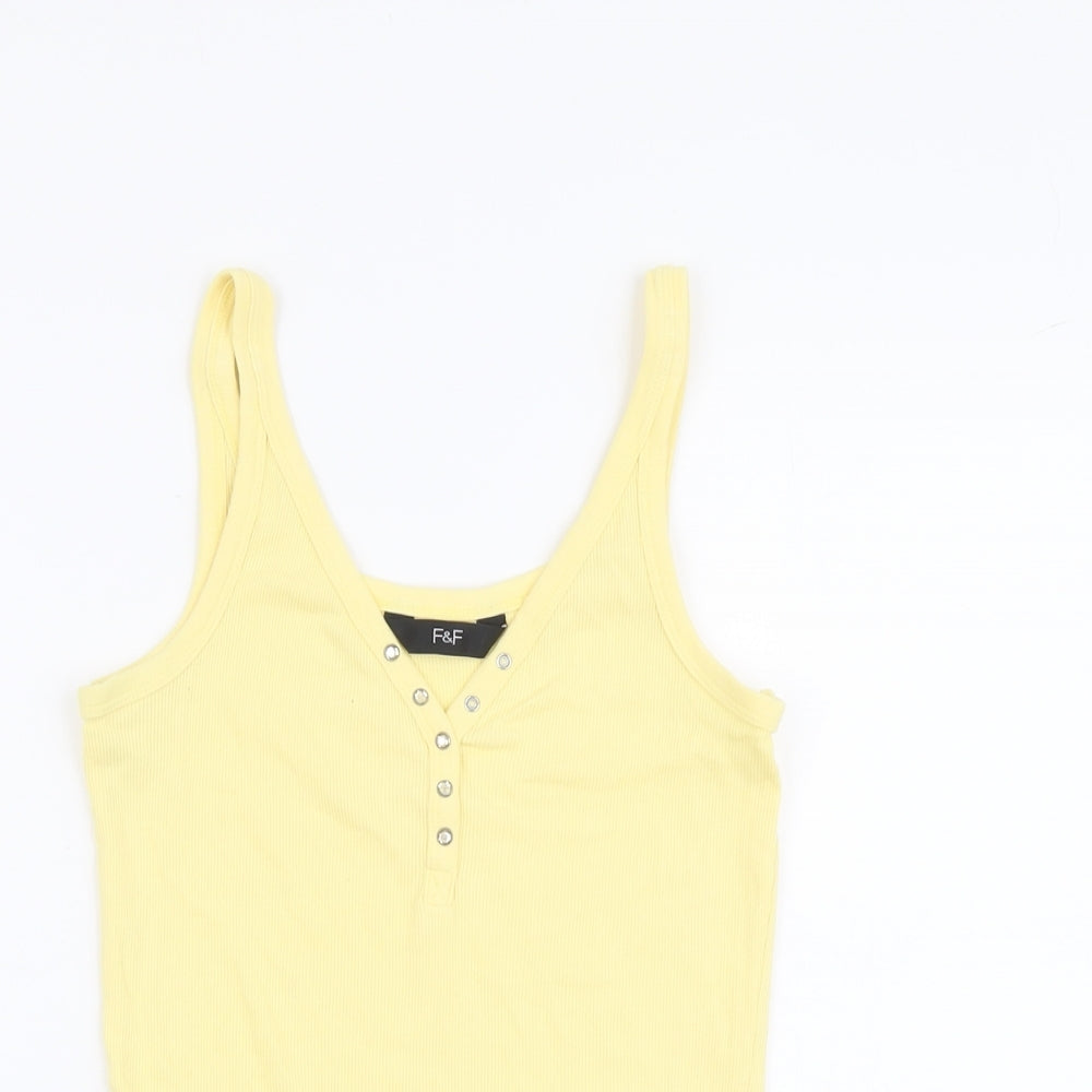 F&F Womens Yellow Cotton Basic Tank Size 16 V-Neck