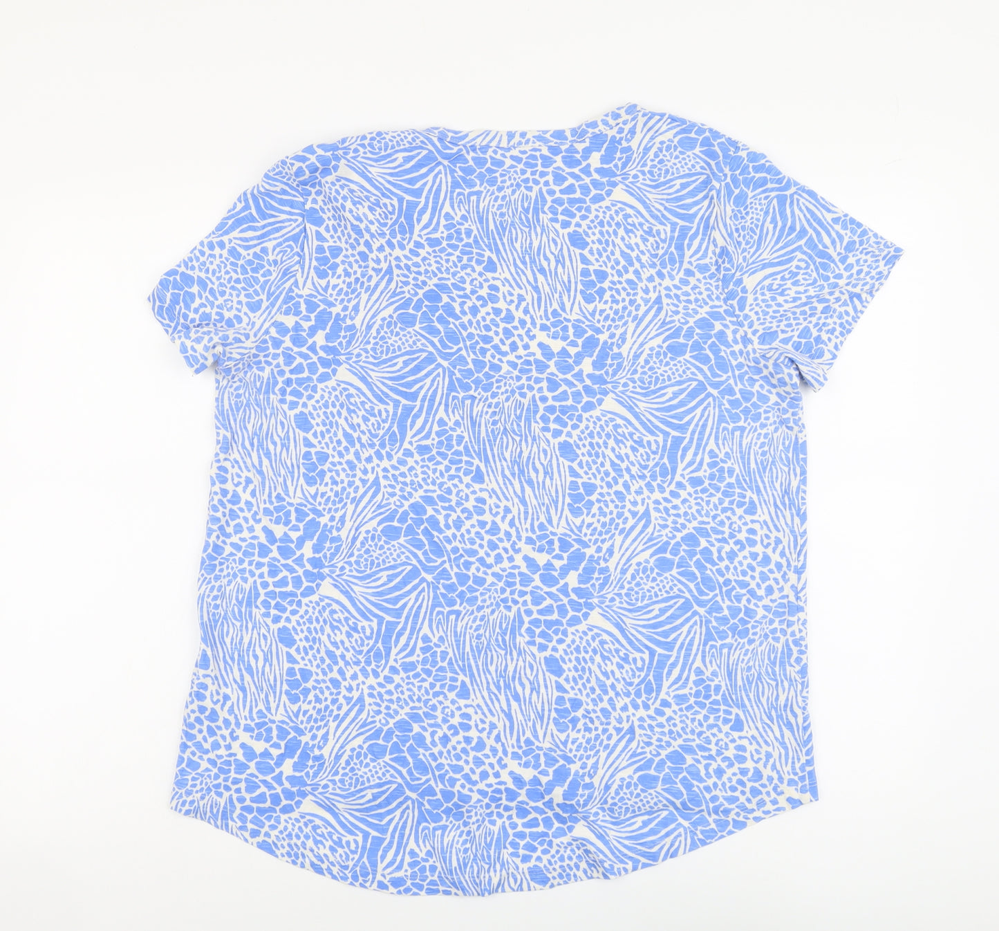 Nutmeg Womens Blue Geometric Cotton Basic T-Shirt Size 18 Scoop Neck