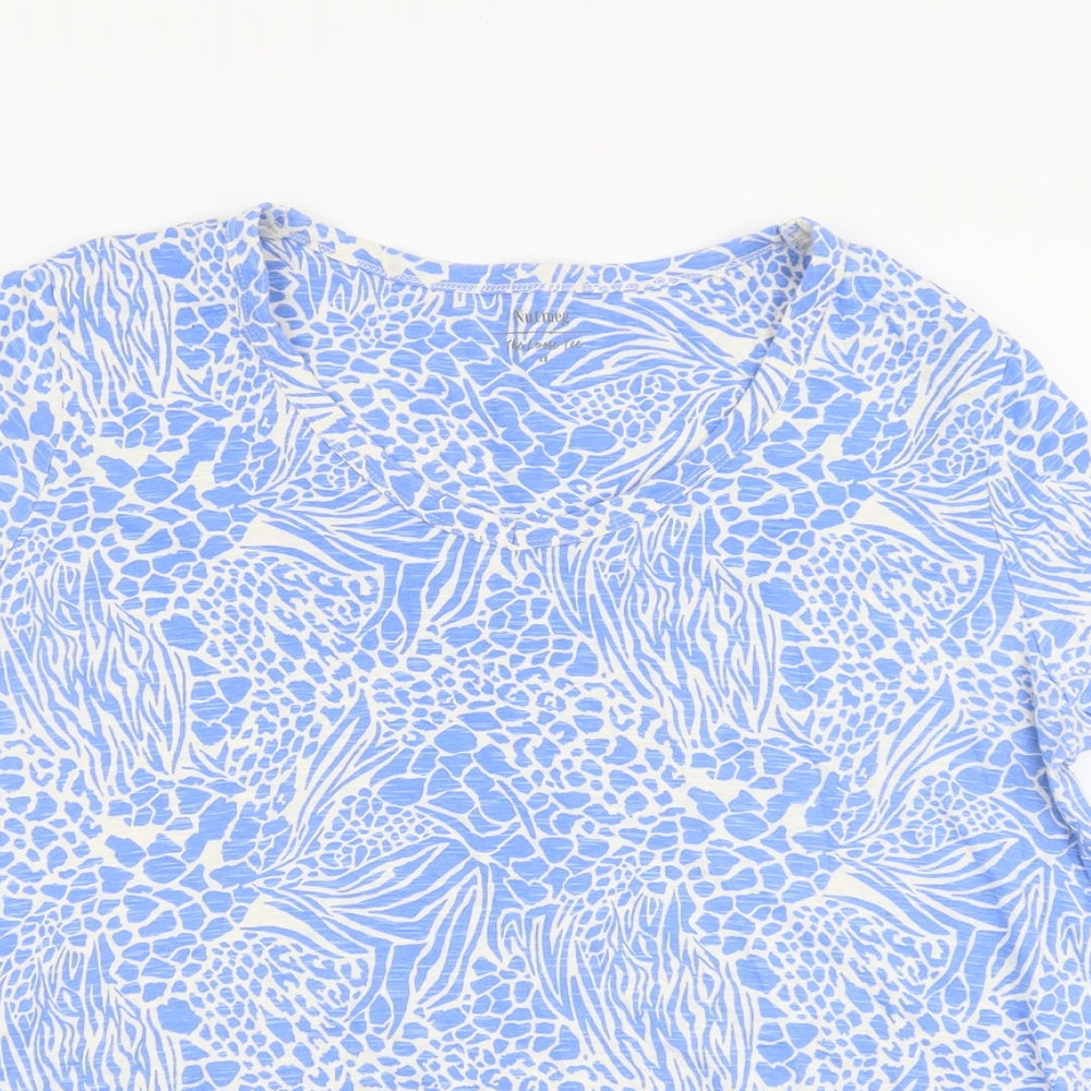 Nutmeg Womens Blue Geometric Cotton Basic T-Shirt Size 18 Scoop Neck