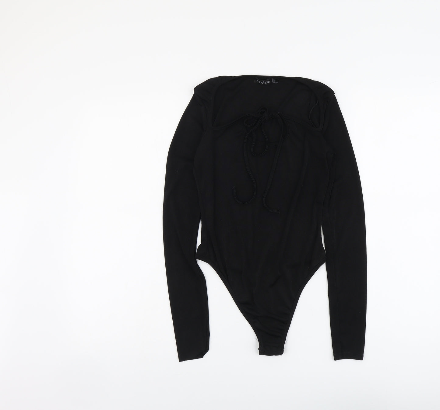 Boohoo Womens Black Polyester Bodysuit One-Piece Size 8 Snap - Tie Front Detail