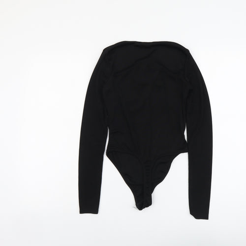 Boohoo Womens Black Polyester Bodysuit One-Piece Size 8 Snap - Tie Front Detail