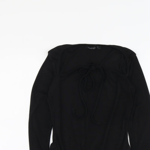 Boohoo Womens Black Polyester Bodysuit One-Piece Size 8 Snap - Tie Front Detail