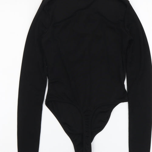 Boohoo Womens Black Polyester Bodysuit One-Piece Size 8 Snap - Tie Front Detail