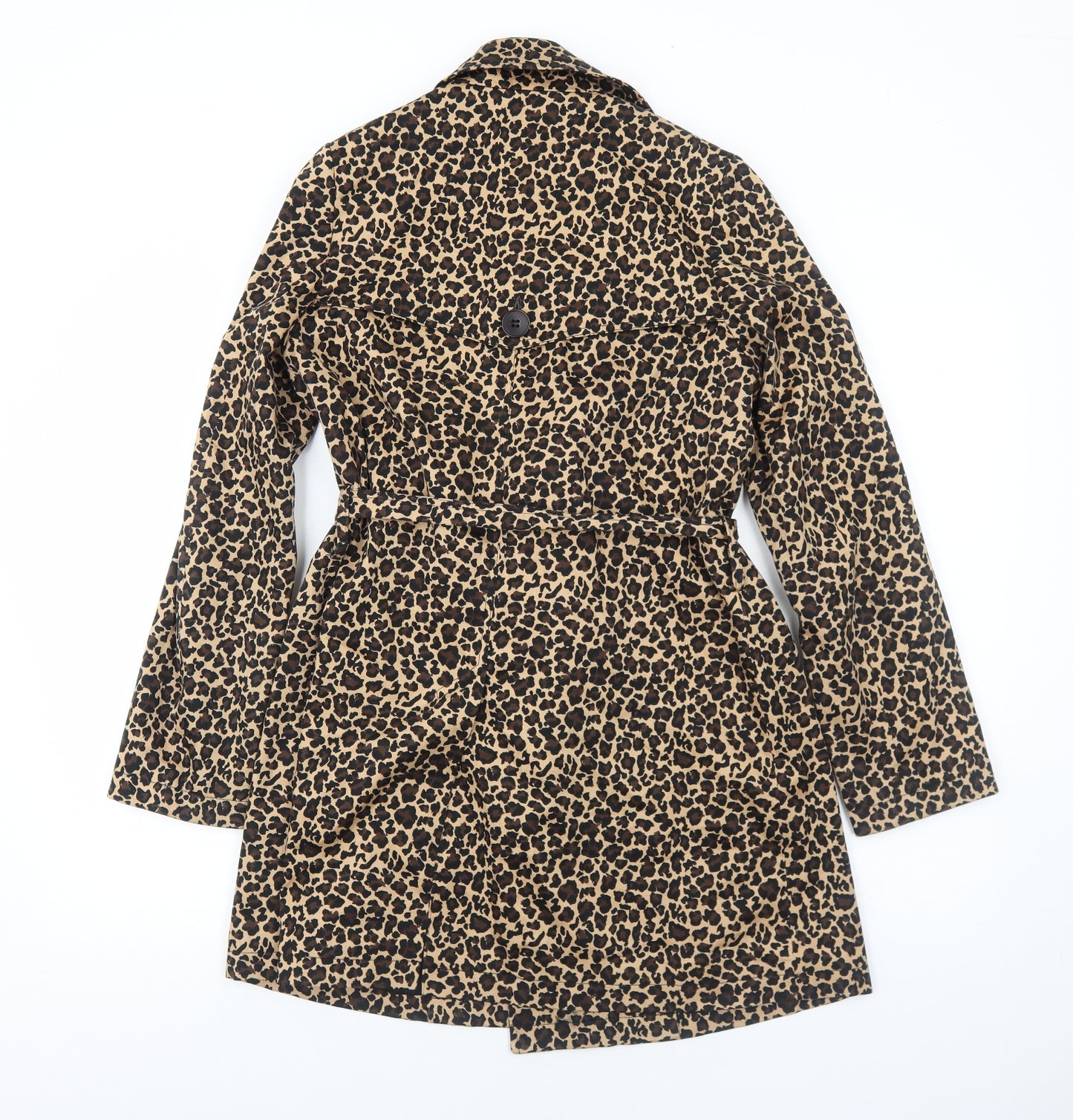 Oasis Womens Brown Animal Print Trench Coat Coat Size 10 Button - Leopard Print