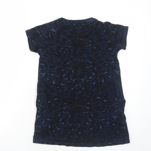 Monoprix Girls Blue Animal Print Cotton T-Shirt Dress Size 8 Years Scoop Neck Pullover - Leopard Print