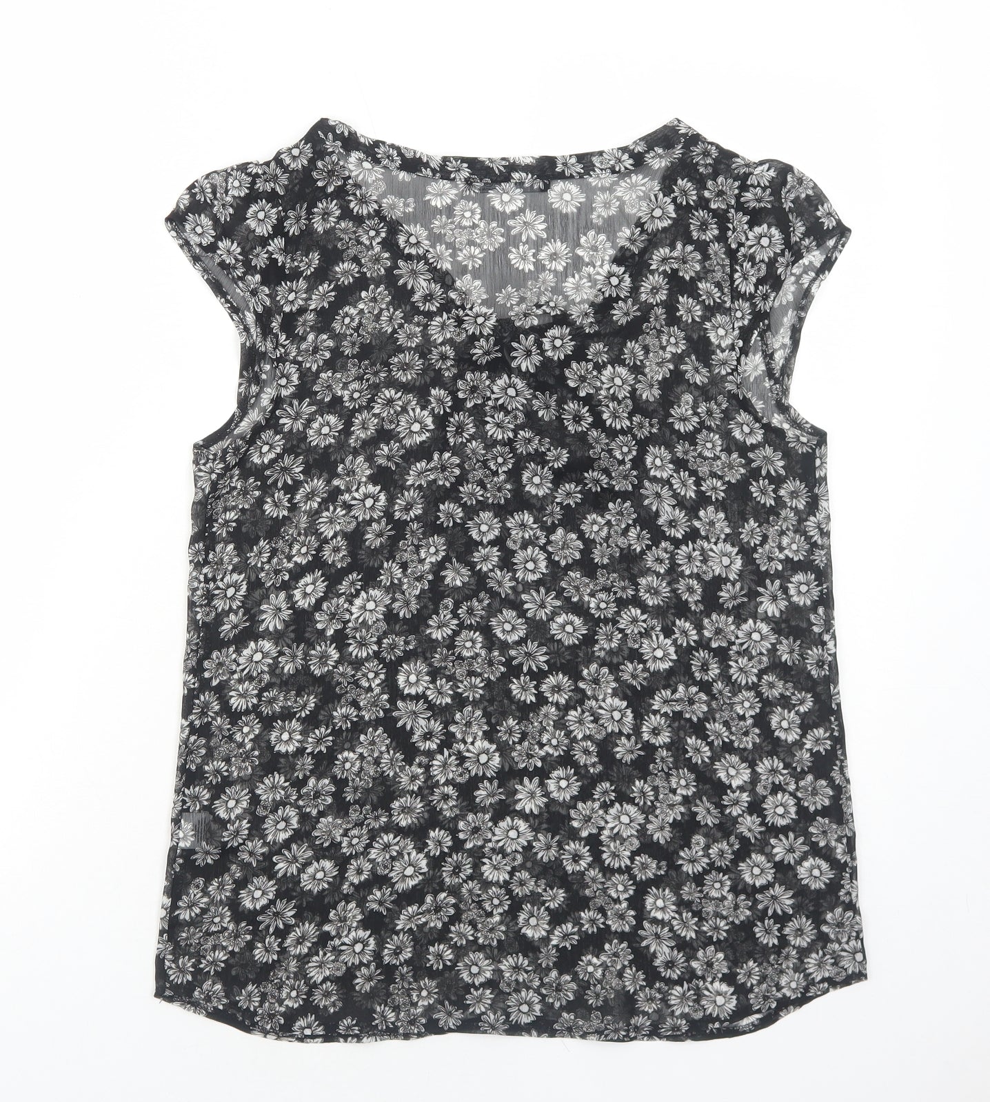 Primark Womens Black Floral Polyester Basic Blouse Size 10 Round Neck