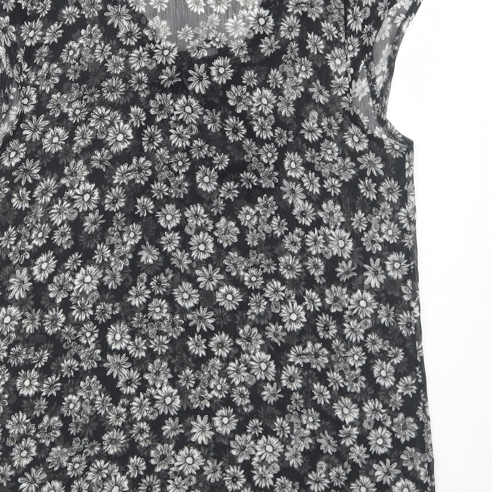 Primark Womens Black Floral Polyester Basic Blouse Size 10 Round Neck
