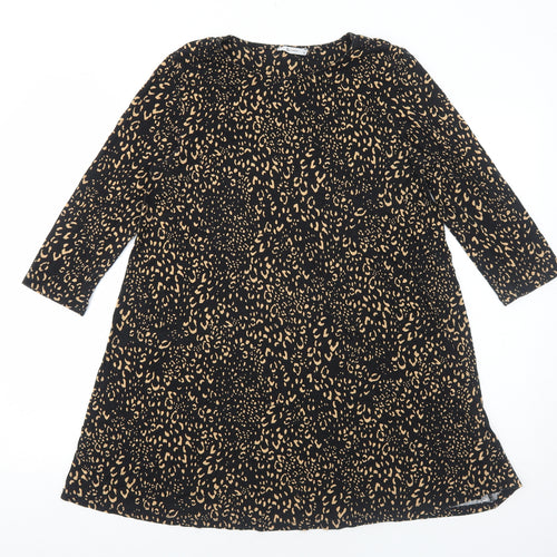 TU Womens Black Geometric Viscose A-Line Size 14 Round Neck Pullover