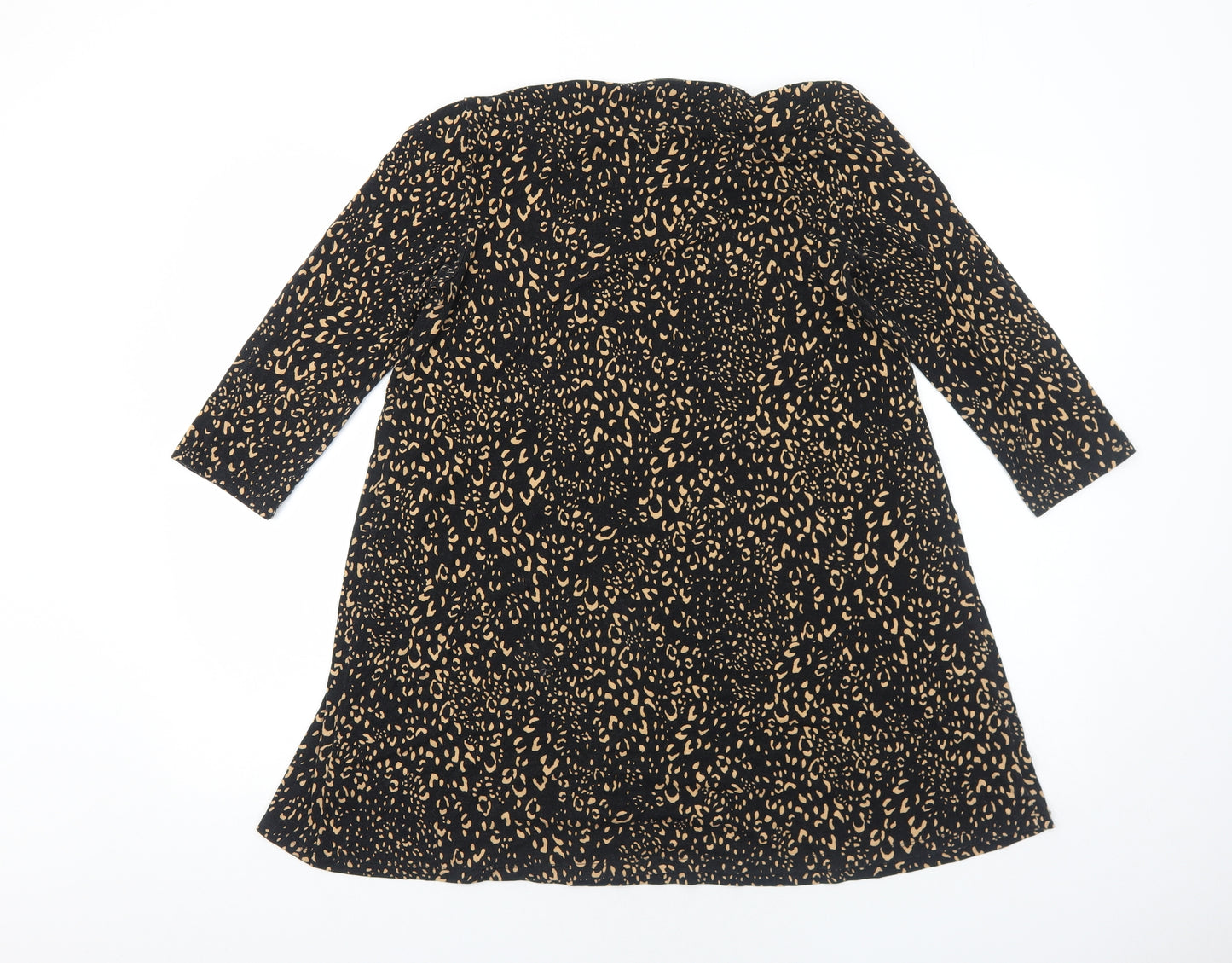 TU Womens Black Geometric Viscose A-Line Size 14 Round Neck Pullover
