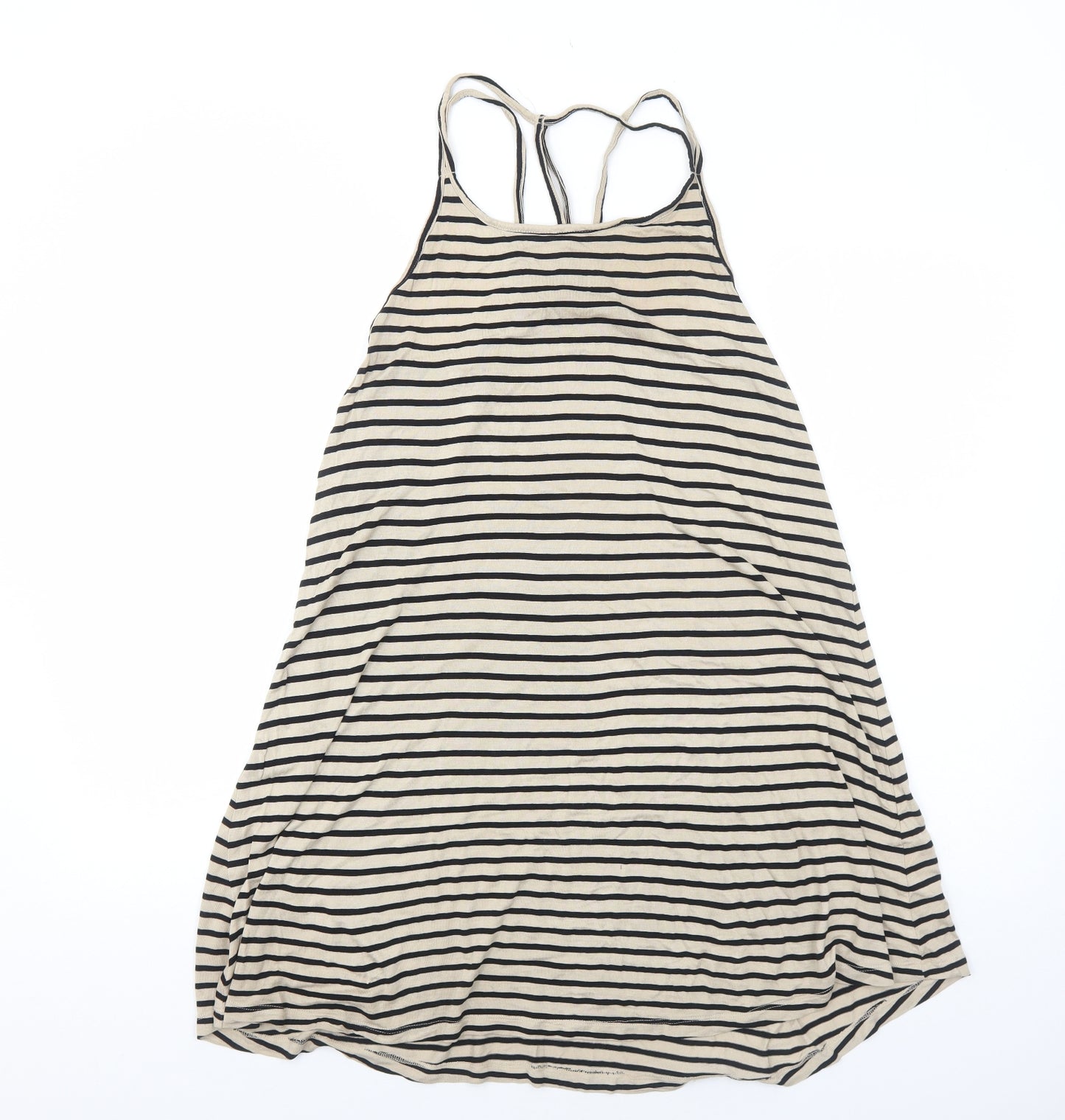 Primark Womens Brown Striped Viscose Trapeze & Swing Size 12 Scoop Neck Pullover