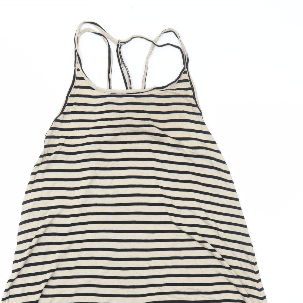 Primark Womens Brown Striped Viscose Trapeze & Swing Size 12 Scoop Neck Pullover