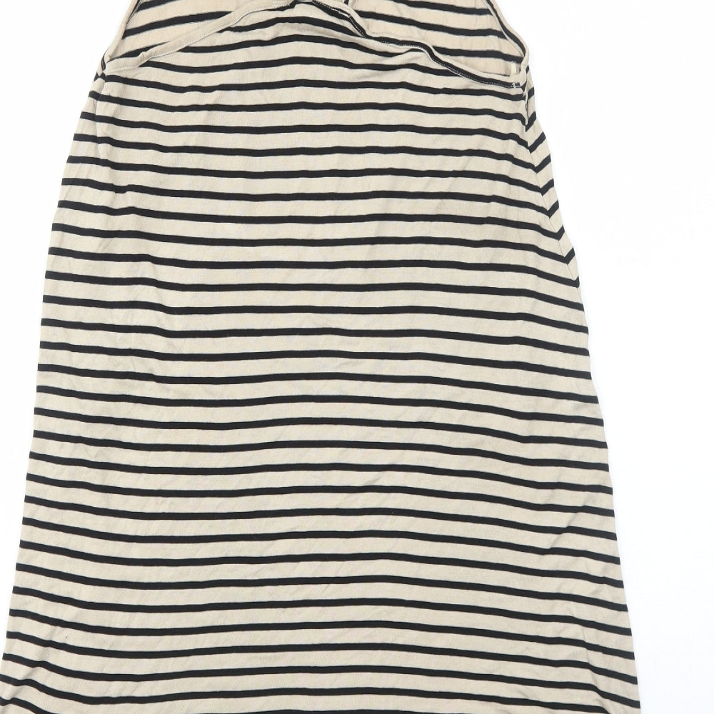 Primark Womens Brown Striped Viscose Trapeze & Swing Size 12 Scoop Neck Pullover