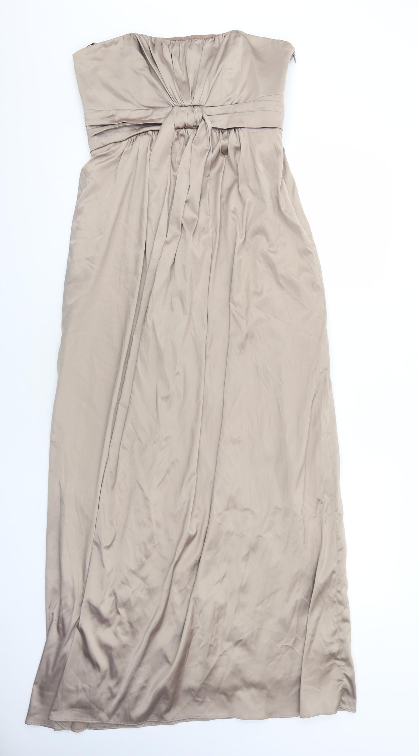Debut Womens Brown Polyester A-Line Size 12 Off the Shoulder Zip