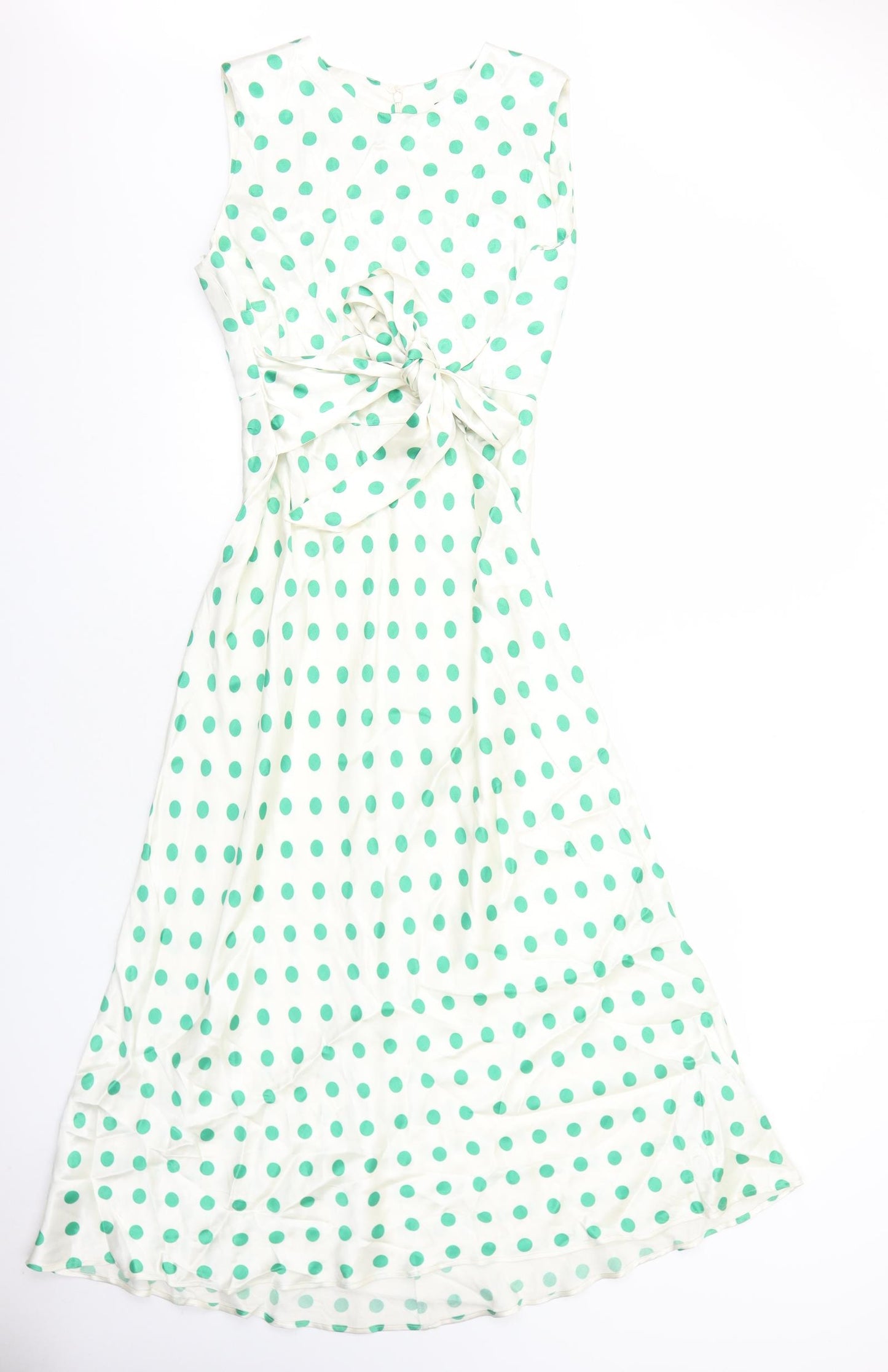Marks and Spencer Womens White Polka Dot Polyester A-Line Size 14 Round Neck Zip