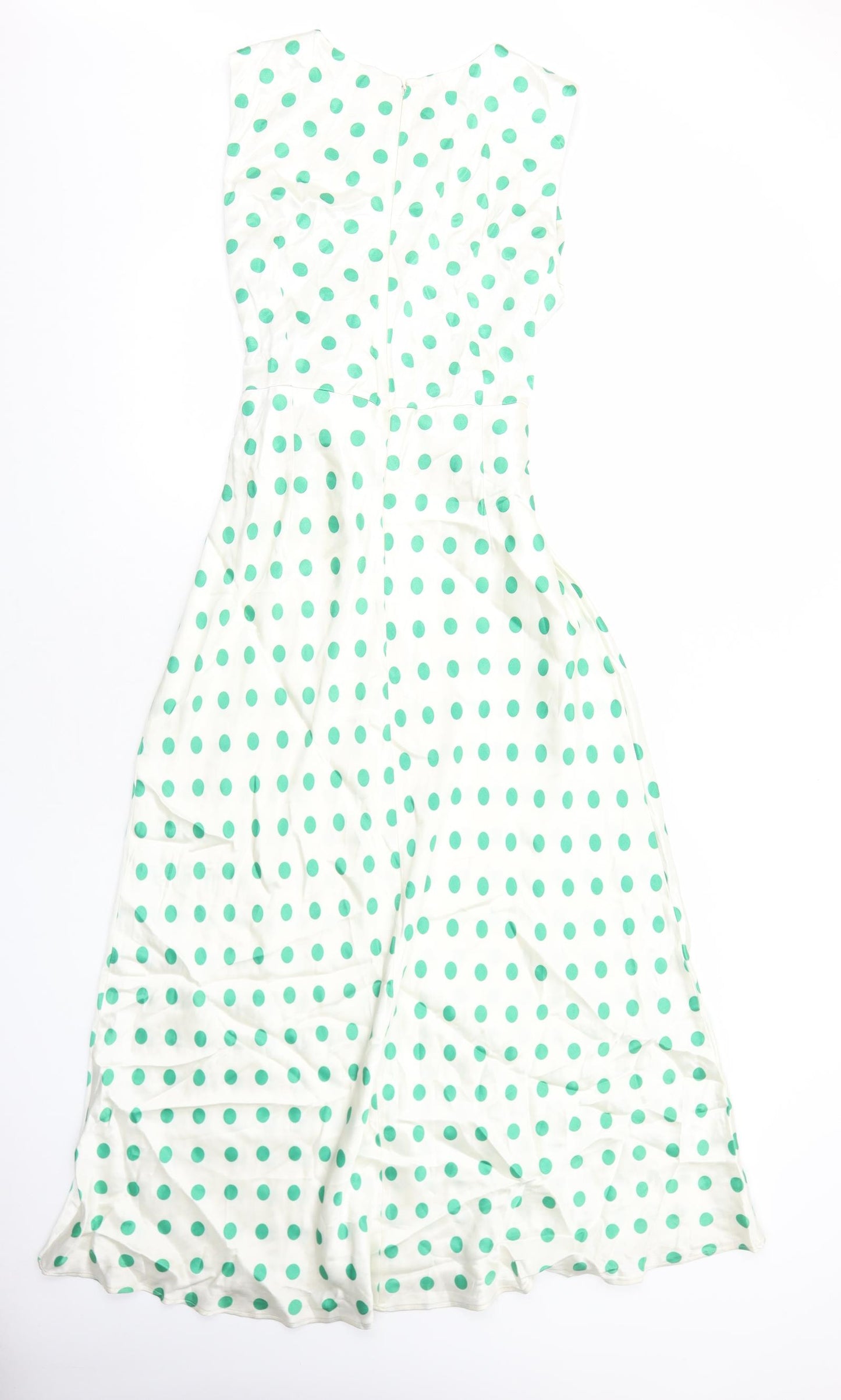 Marks and Spencer Womens White Polka Dot Polyester A-Line Size 14 Round Neck Zip