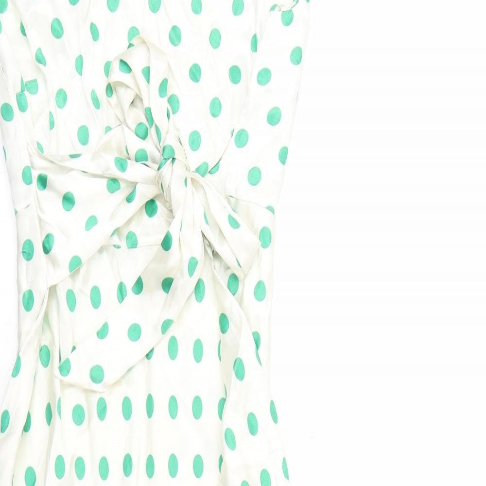 Marks and Spencer Womens White Polka Dot Polyester A-Line Size 14 Round Neck Zip