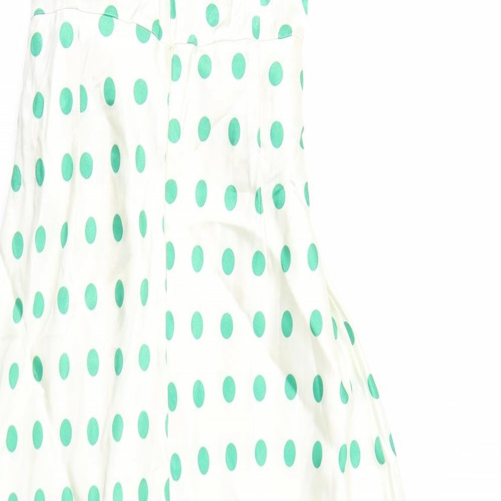 Marks and Spencer Womens White Polka Dot Polyester A-Line Size 14 Round Neck Zip