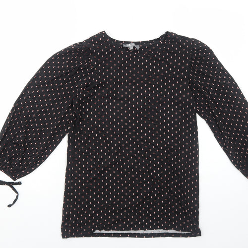Principles Womens Black Geometric Viscose Basic Blouse Size 10 Scoop Neck - Sleeve Tie Detail