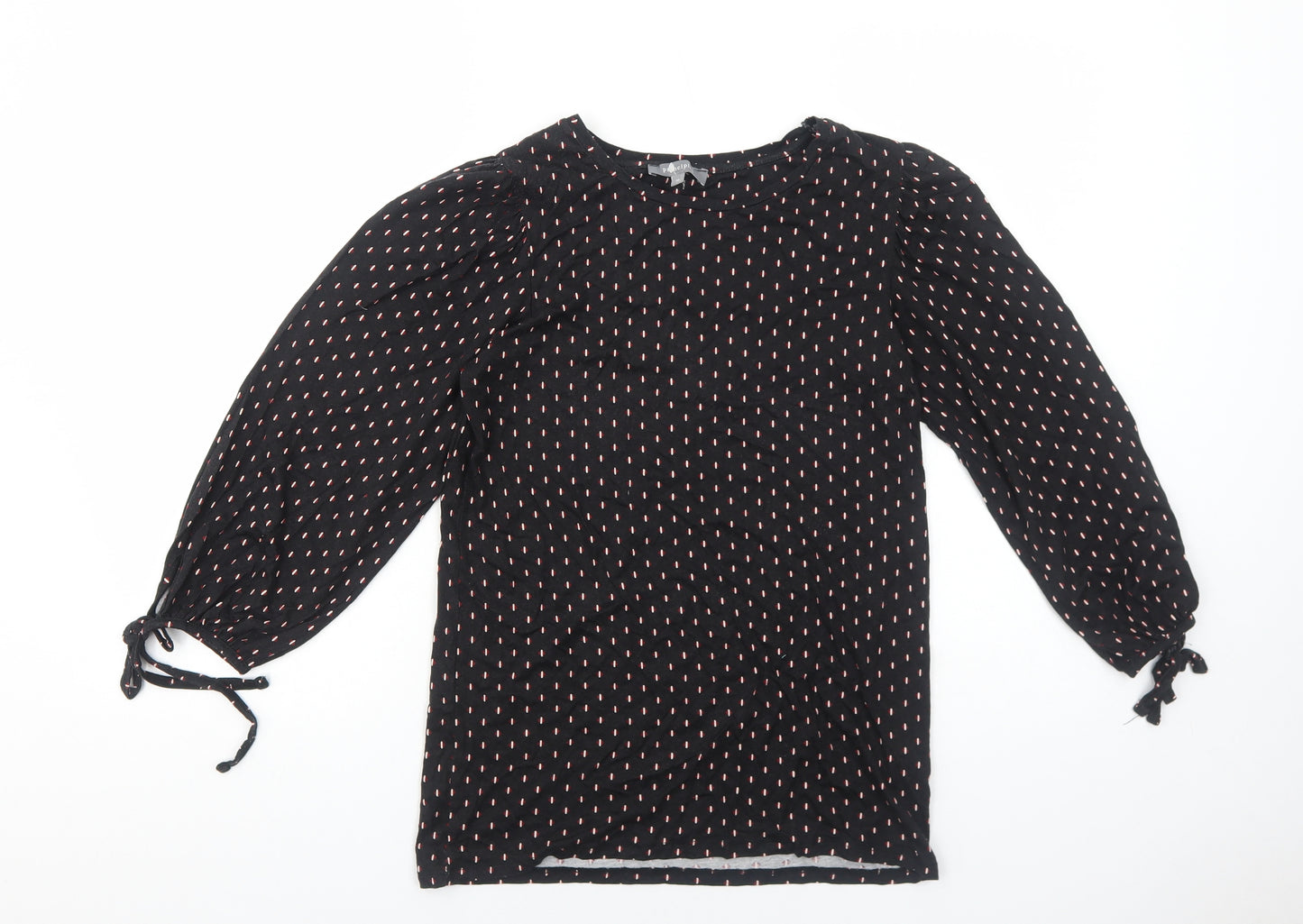 Principles Womens Black Geometric Viscose Basic Blouse Size 10 Scoop Neck - Sleeve Tie Detail