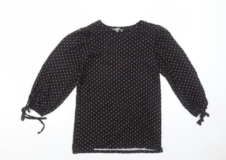 Principles Womens Black Geometric Viscose Basic Blouse Size 10 Scoop Neck - Sleeve Tie Detail