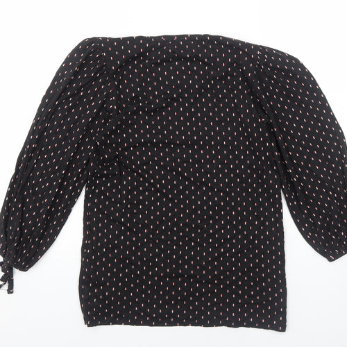 Principles Womens Black Geometric Viscose Basic Blouse Size 10 Scoop Neck - Sleeve Tie Detail