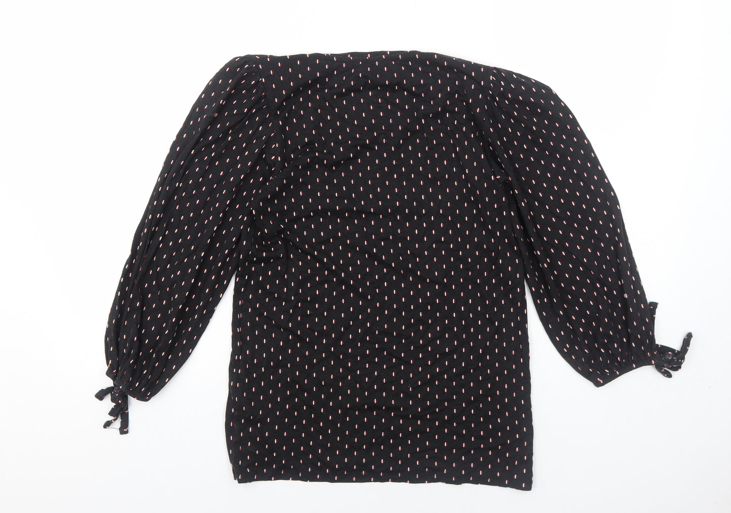 Principles Womens Black Geometric Viscose Basic Blouse Size 10 Scoop Neck - Sleeve Tie Detail