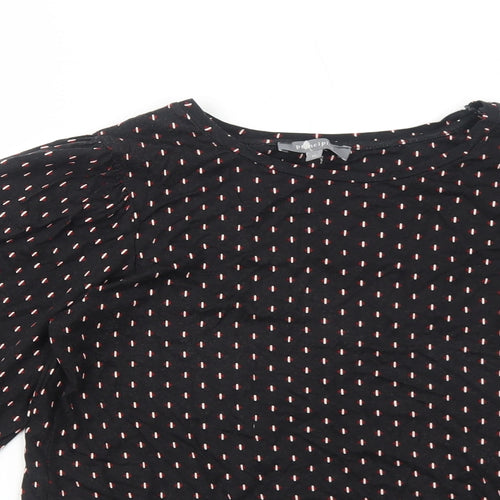 Principles Womens Black Geometric Viscose Basic Blouse Size 10 Scoop Neck - Sleeve Tie Detail