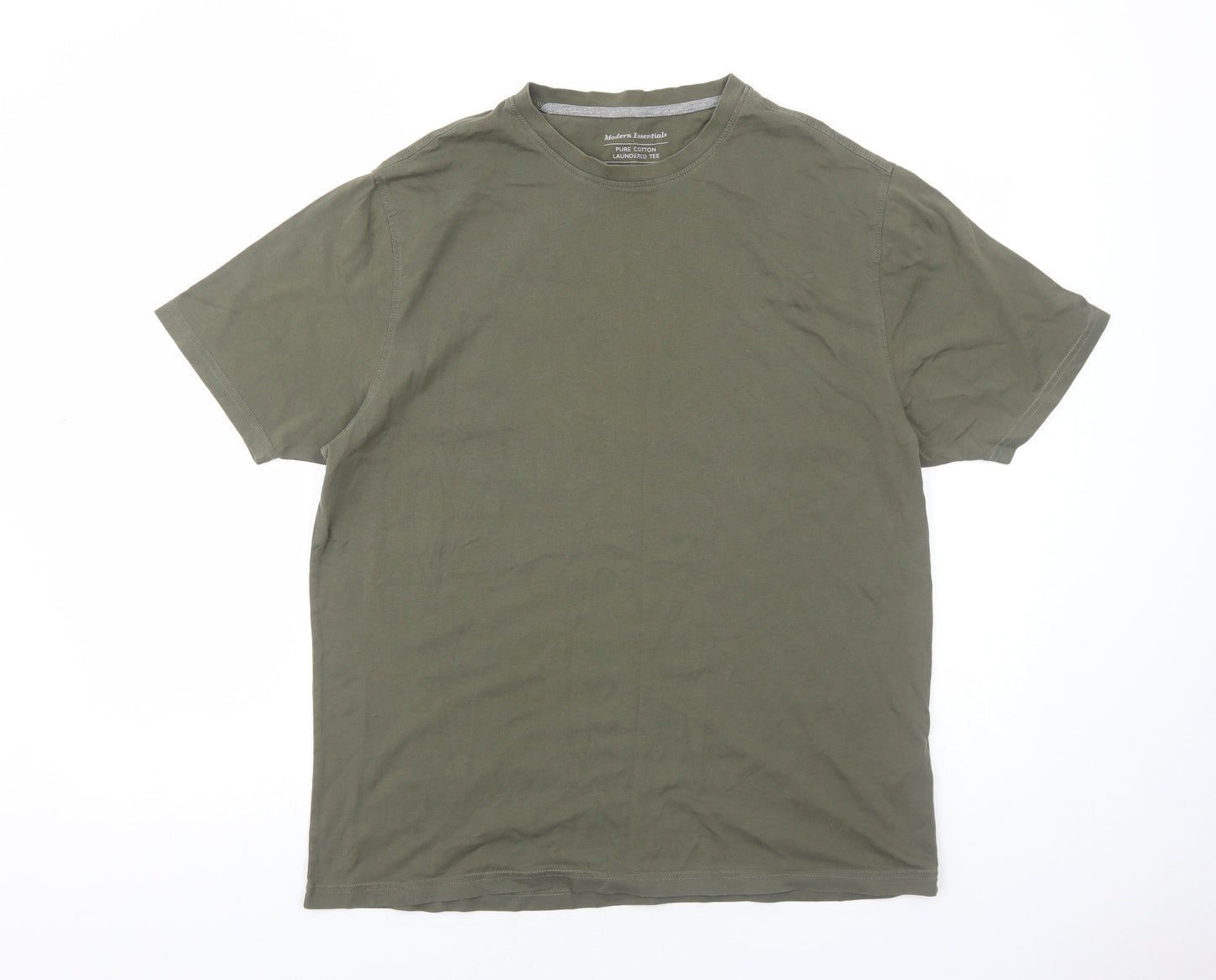 Marks and Spencer Mens Green Cotton T-Shirt Size L Round Neck