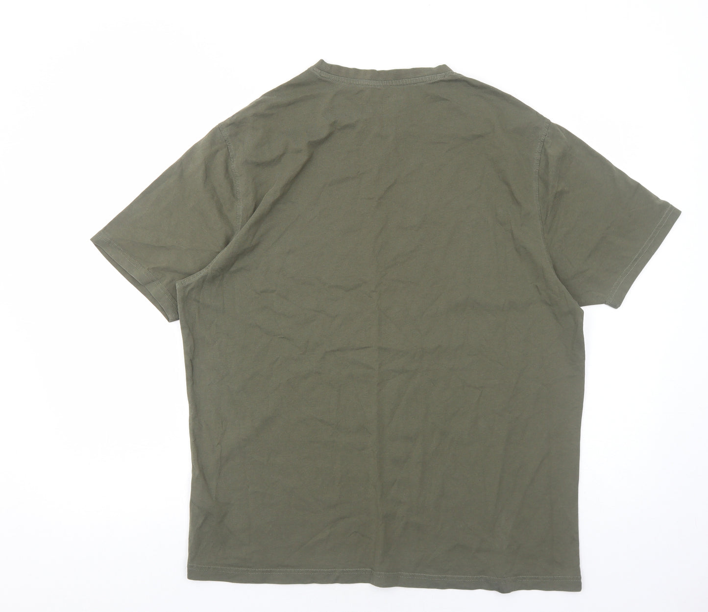 Marks and Spencer Mens Green Cotton T-Shirt Size L Round Neck