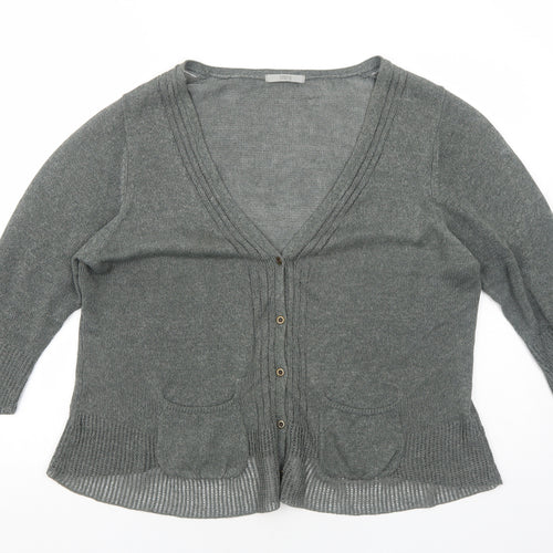 Marks and Spencer Womens Green V-Neck Cotton Cardigan Jumper Size L