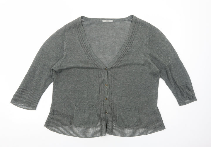 Marks and Spencer Womens Green V-Neck Cotton Cardigan Jumper Size L