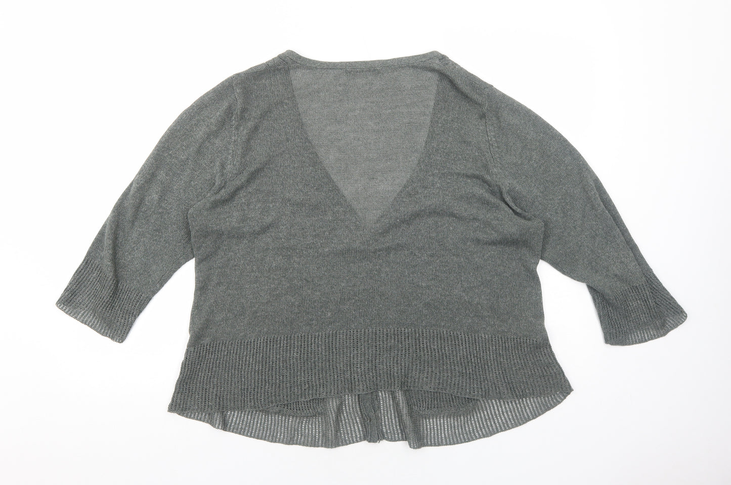 Marks and Spencer Womens Green V-Neck Cotton Cardigan Jumper Size L