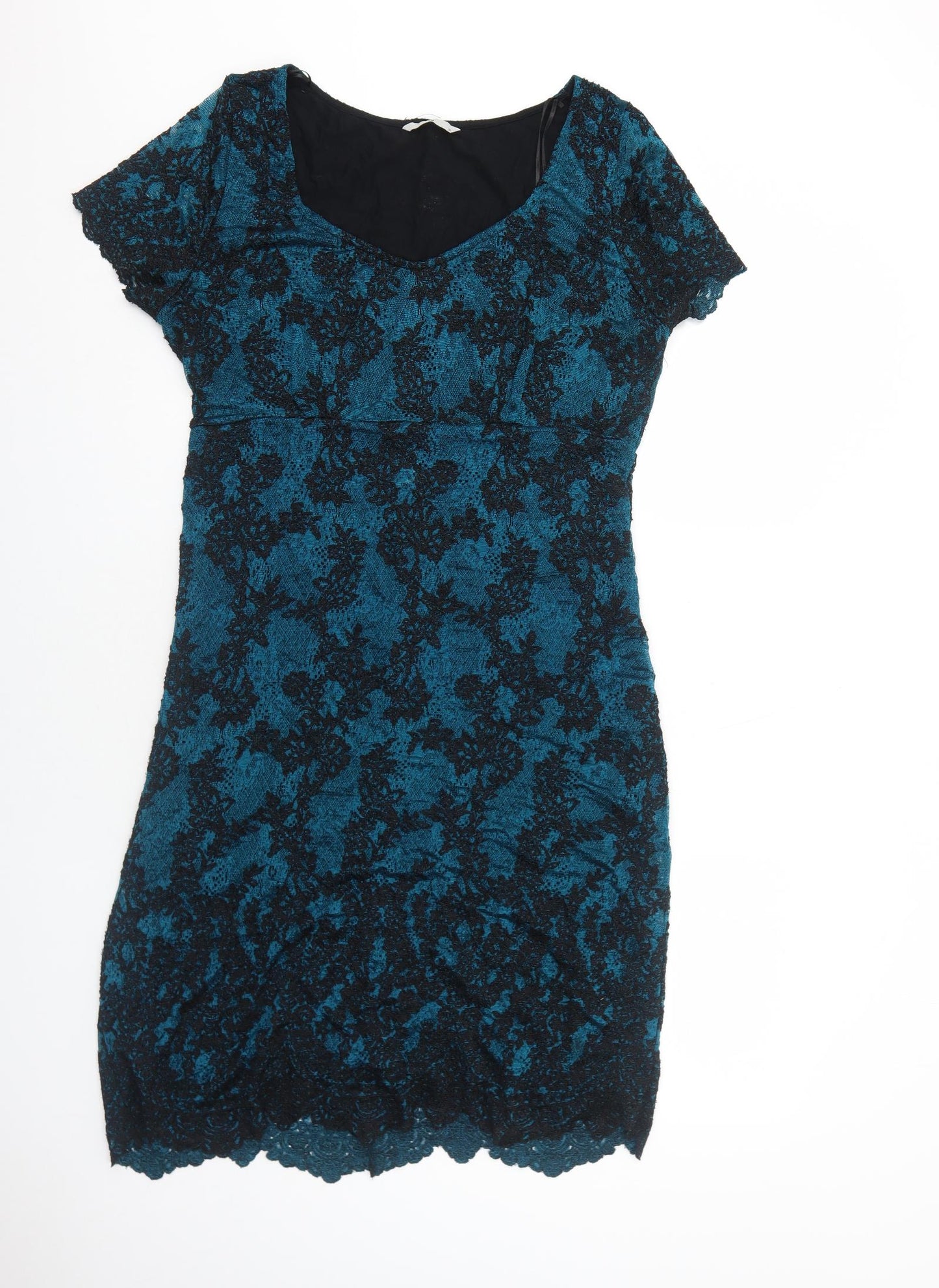 TU Womens Blue Geometric Viscose Shift Size 16 Round Neck Pullover - Broderie Anglaise