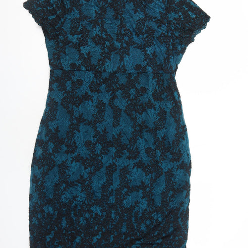 TU Womens Blue Geometric Viscose Shift Size 16 Round Neck Pullover - Broderie Anglaise