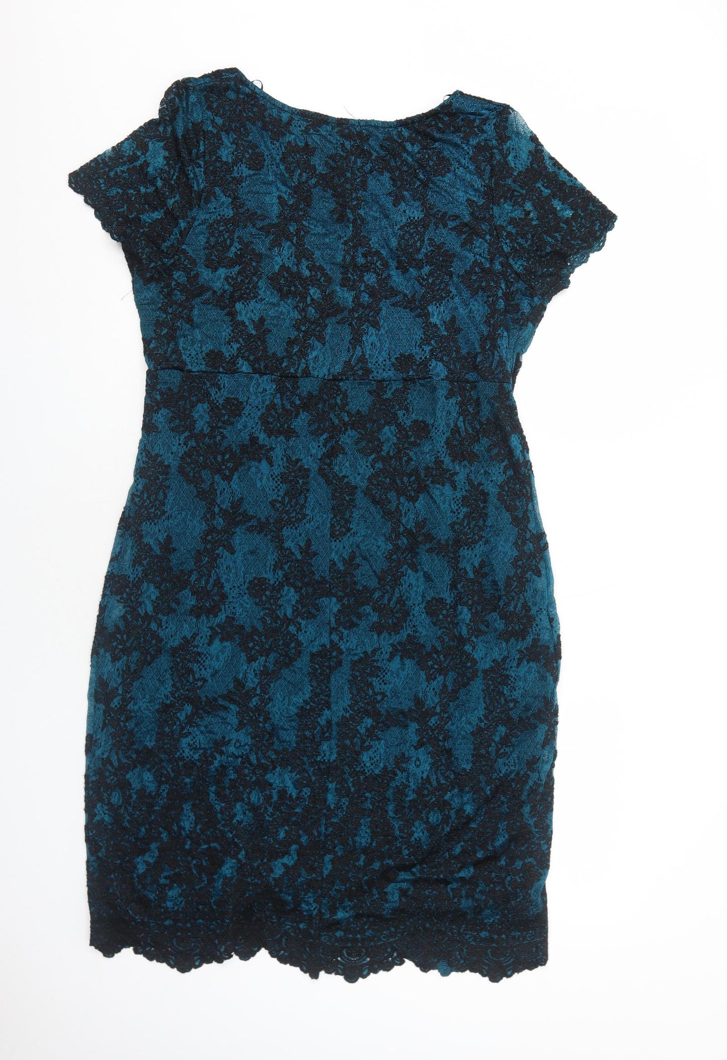 TU Womens Blue Geometric Viscose Shift Size 16 Round Neck Pullover - Broderie Anglaise
