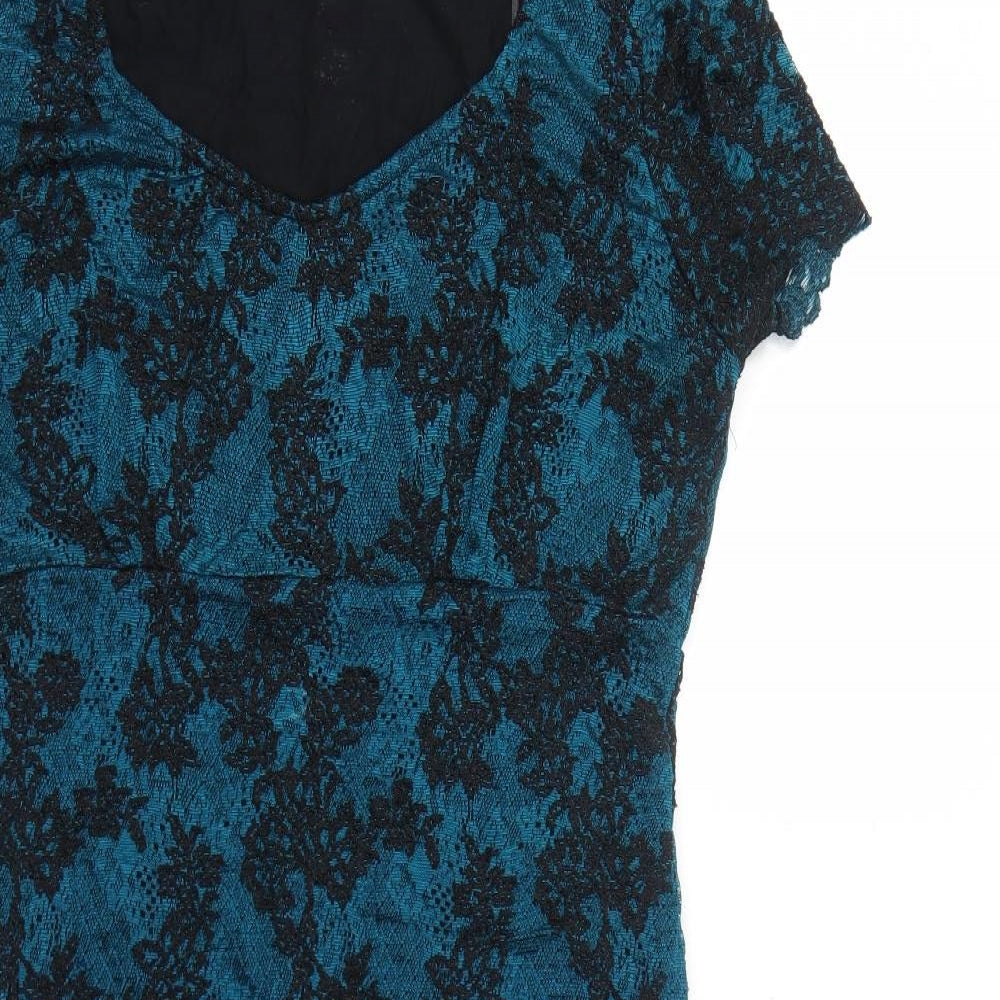 TU Womens Blue Geometric Viscose Shift Size 16 Round Neck Pullover - Broderie Anglaise