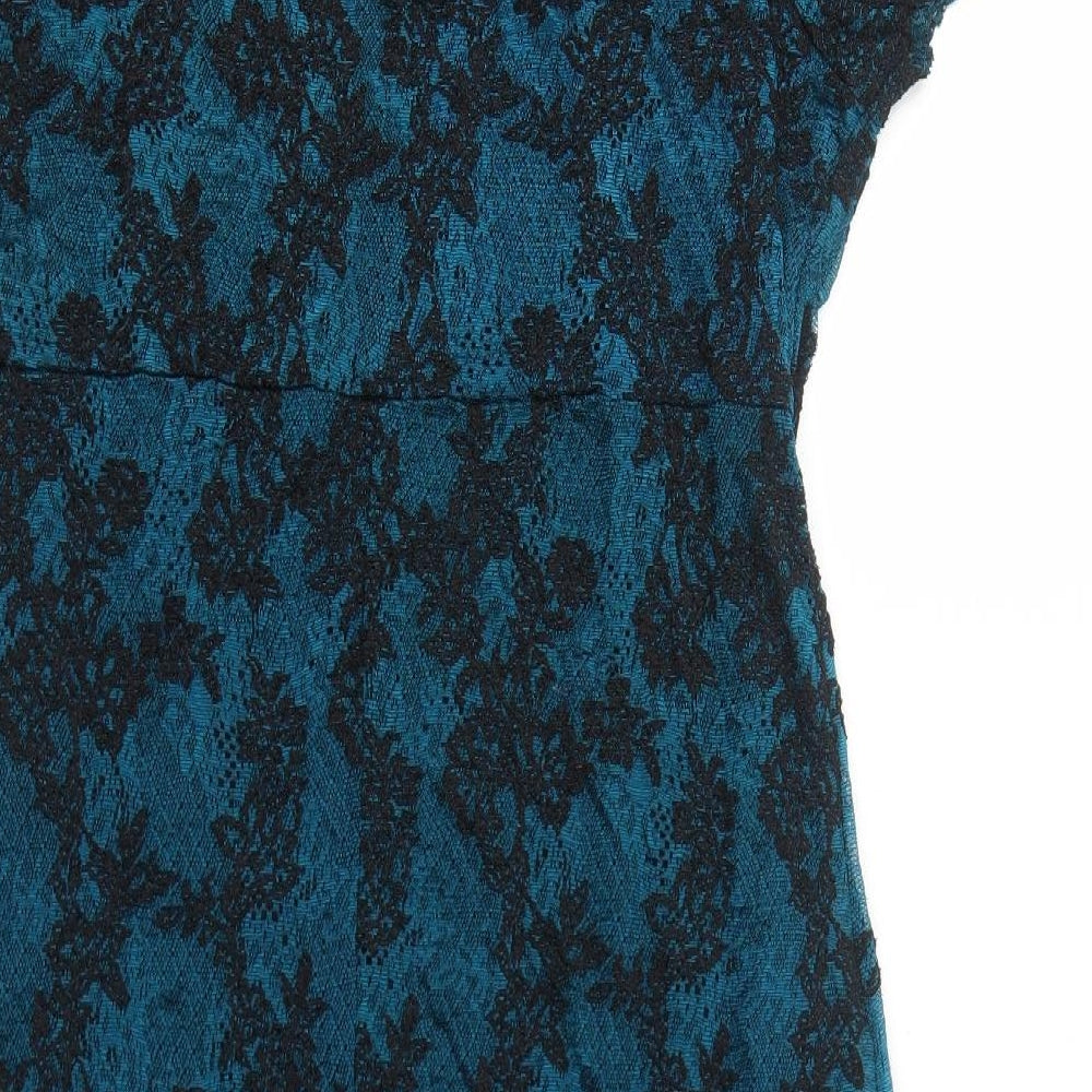 TU Womens Blue Geometric Viscose Shift Size 16 Round Neck Pullover - Broderie Anglaise