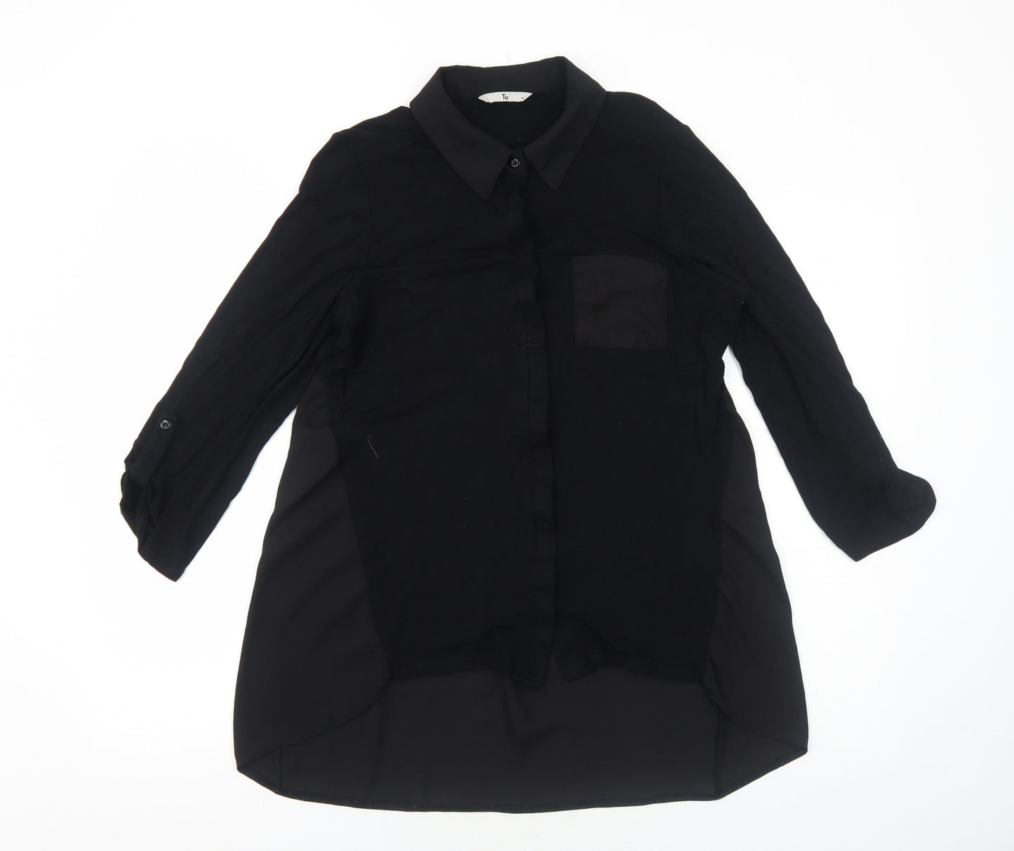 TU Womens Black Viscose Basic Button-Up Size 14 Collared
