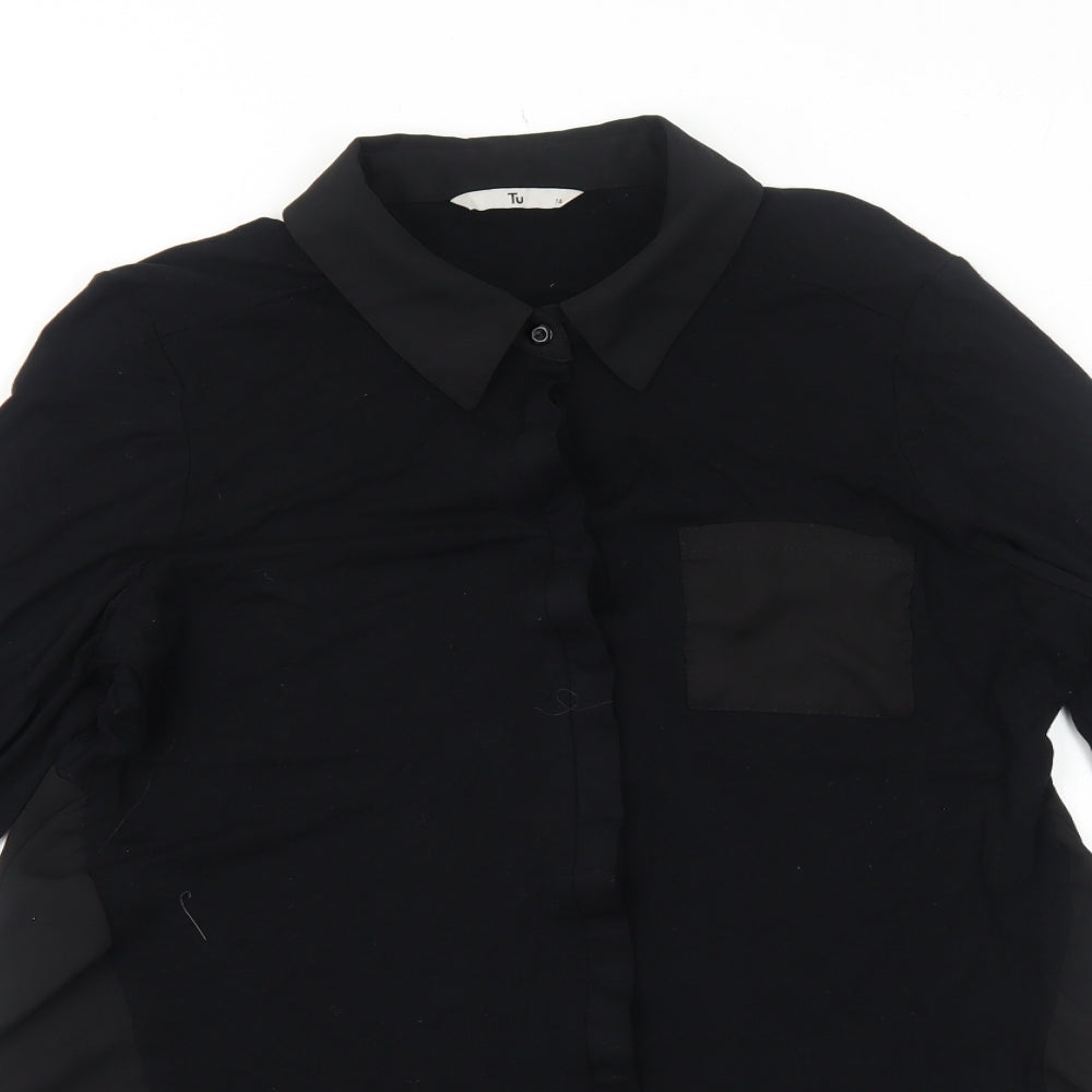 TU Womens Black Viscose Basic Button-Up Size 14 Collared