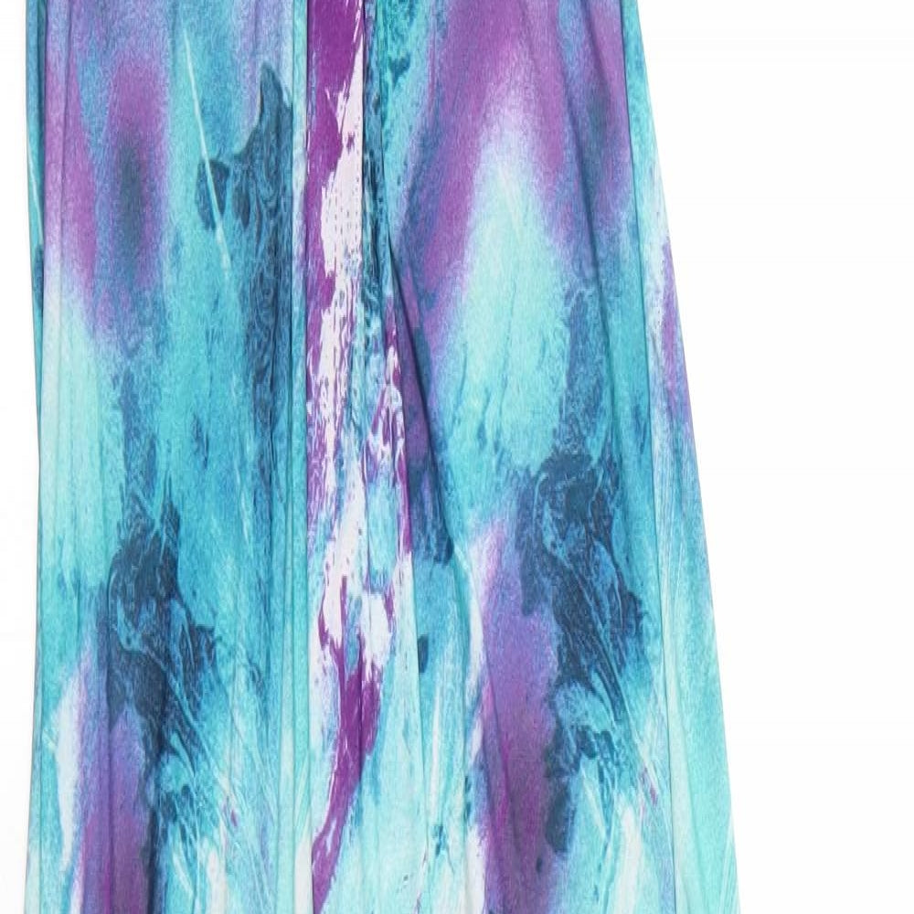 Quiz Womens Blue Geometric Polyester A-Line Size 8 Off the Shoulder Pullover - Peacock