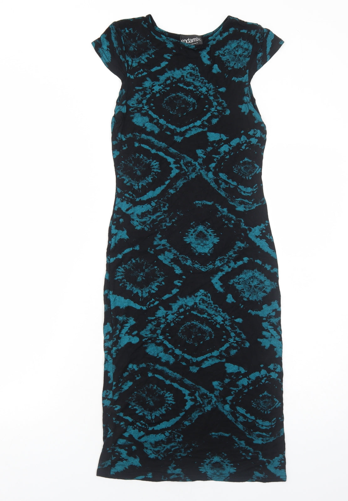 Sodamix Womens Blue Tie Dye Viscose Bodycon Size 10 Round Neck Pullover