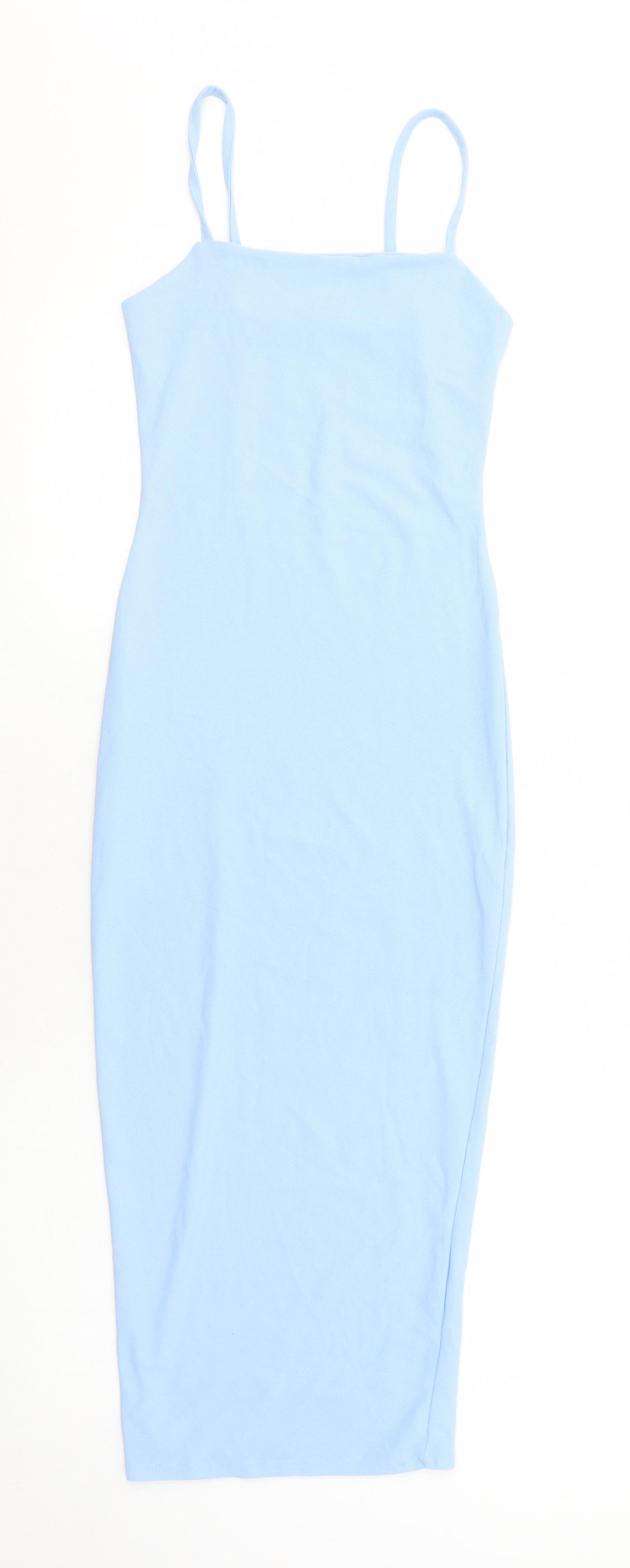 PRETTYLITTLETHING Womens Blue Polyester Bodycon Size 4 Square Neck Pullover