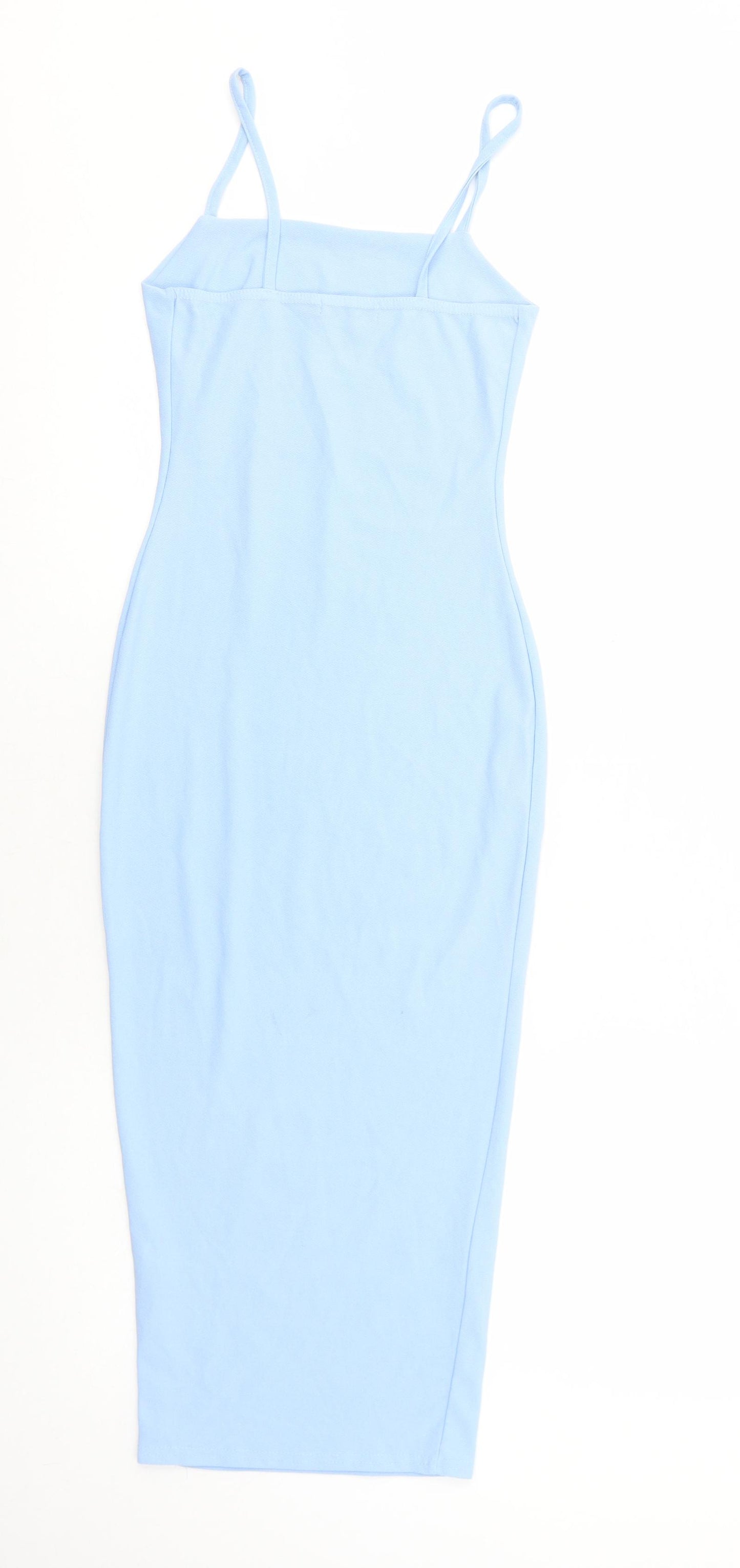 PRETTYLITTLETHING Womens Blue Polyester Bodycon Size 4 Square Neck Pullover