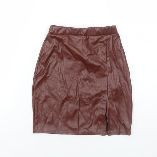 Missy Empire Womens Brown Polyurethane Mini Skirt Size 4 - Faux Leather